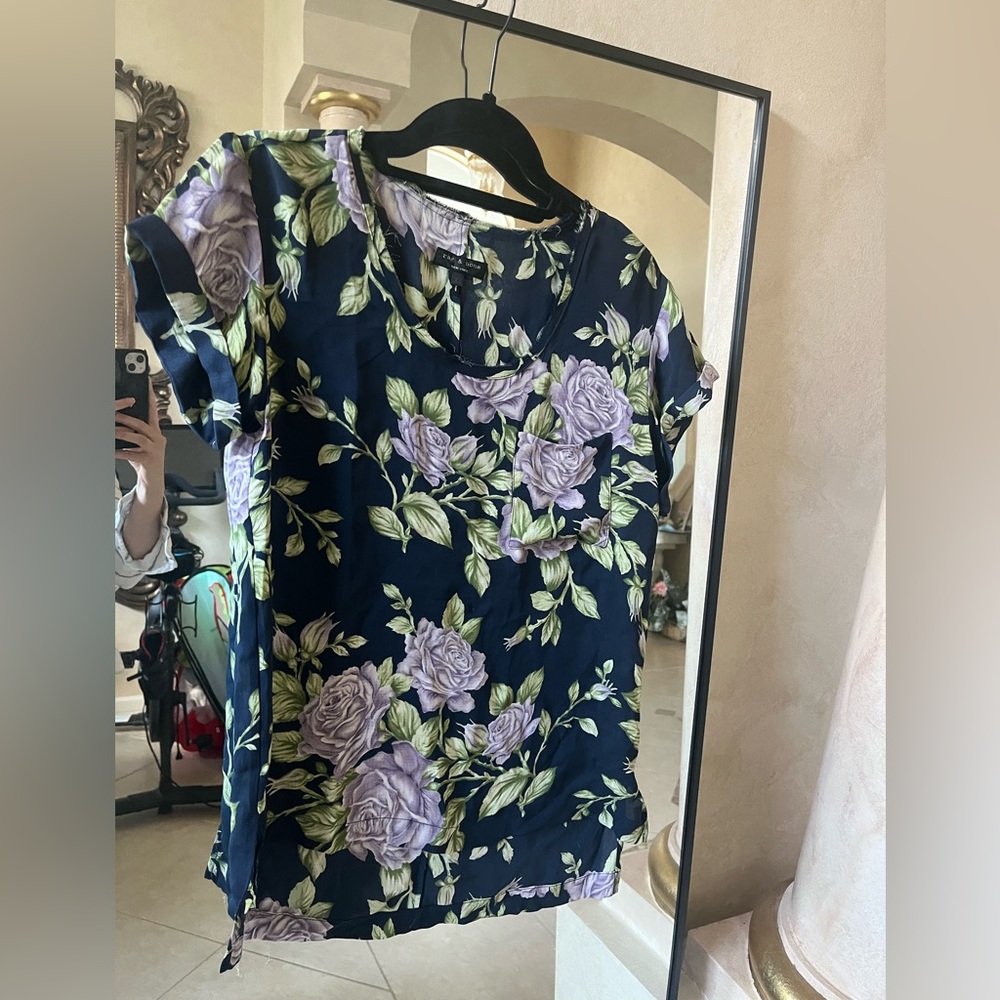 Rag and Bone | Floral T-shirt With Cuffed Sleeves | XS